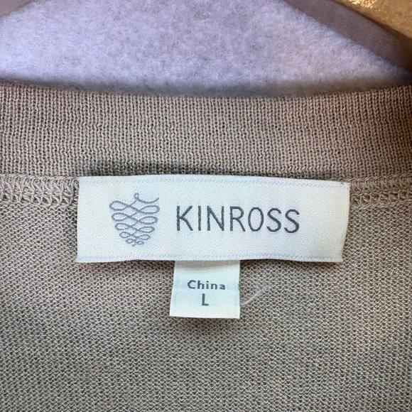 Kinross Womens L Tan Silk Cashmere Blend Crew Neck Short Sleeve Sweater Luxury * - Picture 3 of 5